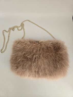 Do everything in love Faux Fur Clutch with Gold Chain - Blush Pinkish Brown